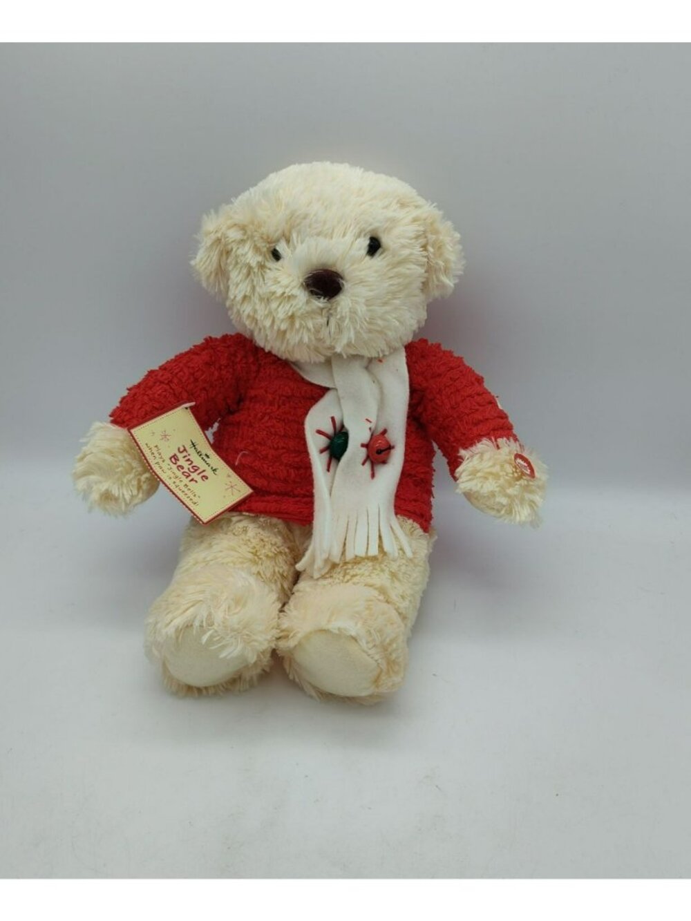 Hallmark Musical Jingle Bear Plush, 12" tall, White w scarf & red sweater VIDEO